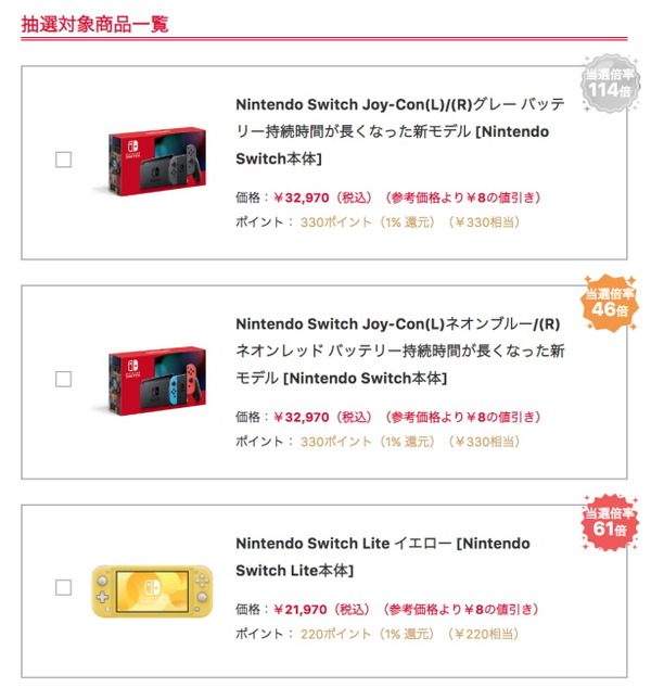 Yodobashi.com發布了6月22日至23日舉行的“開關本身”彩票放大倍率